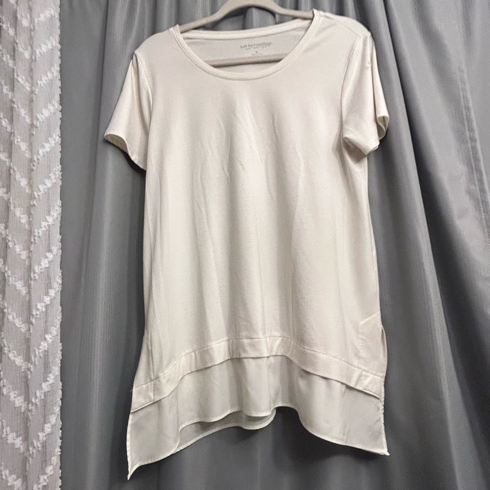 50%offw❤️Soft Surroundings Women woven contrast Pullover Blouse cream M10-12. 62